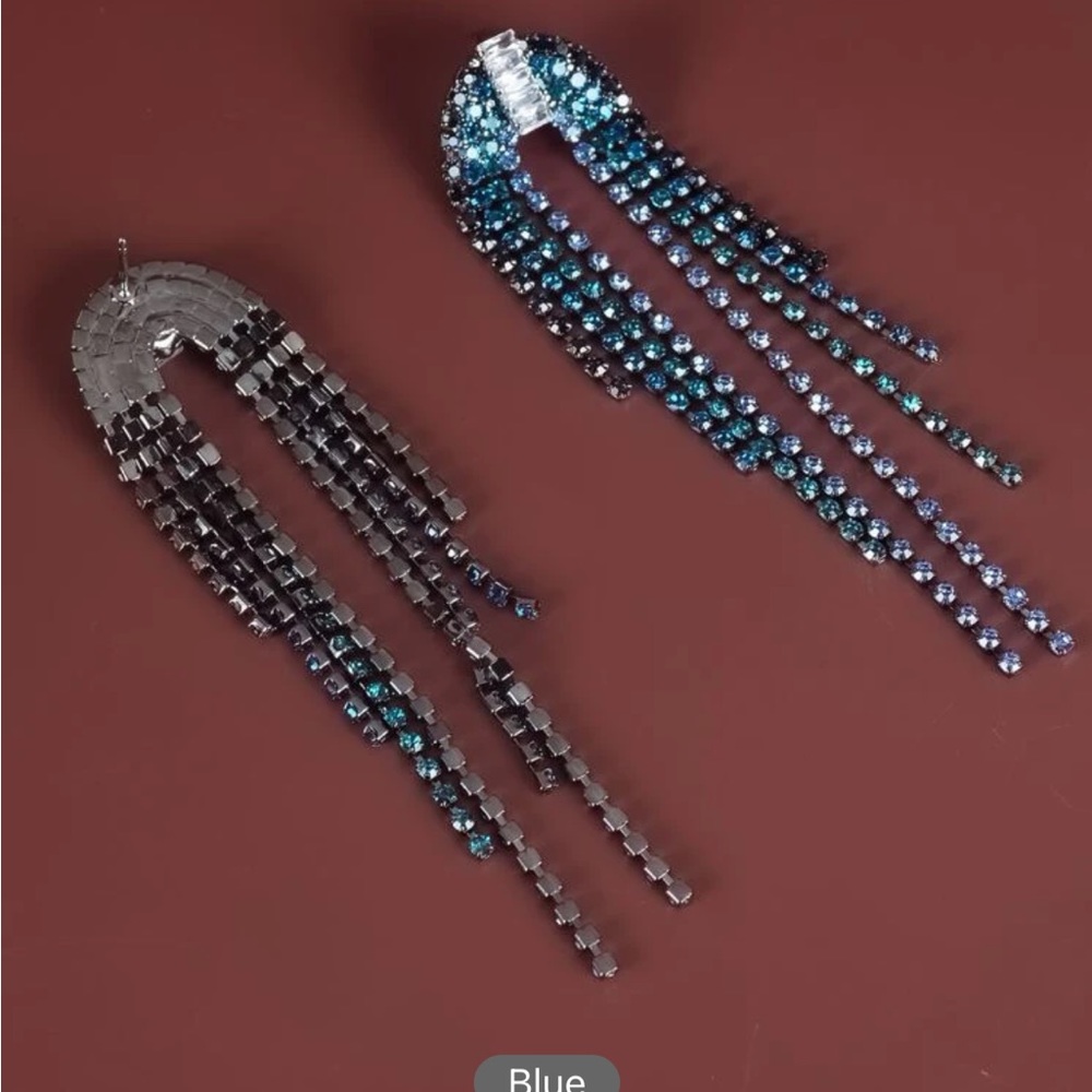 Rhinestone Tassel Drop Earrings - Picture 3 of 3